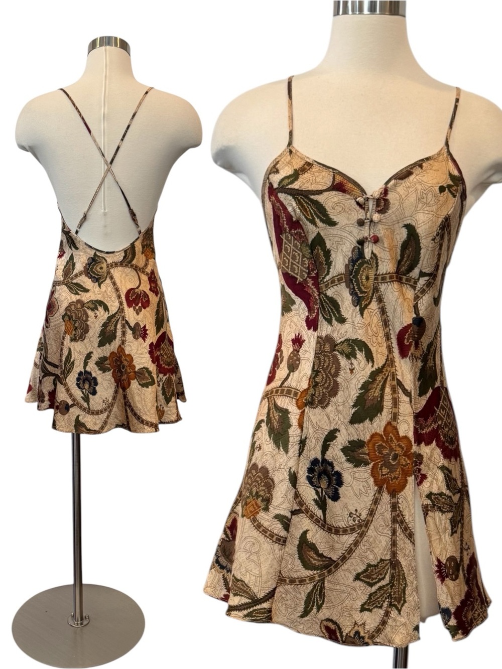90s Victoria’s Secret Silk Tapestry Print Vintage Gold Label Babydoll Slip Dress